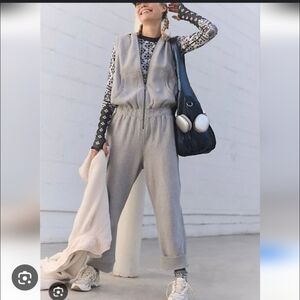 Free People Movement Set Go Grey Hooded 1/2 Zip Jumpsuit Women's Small, Med Nwot